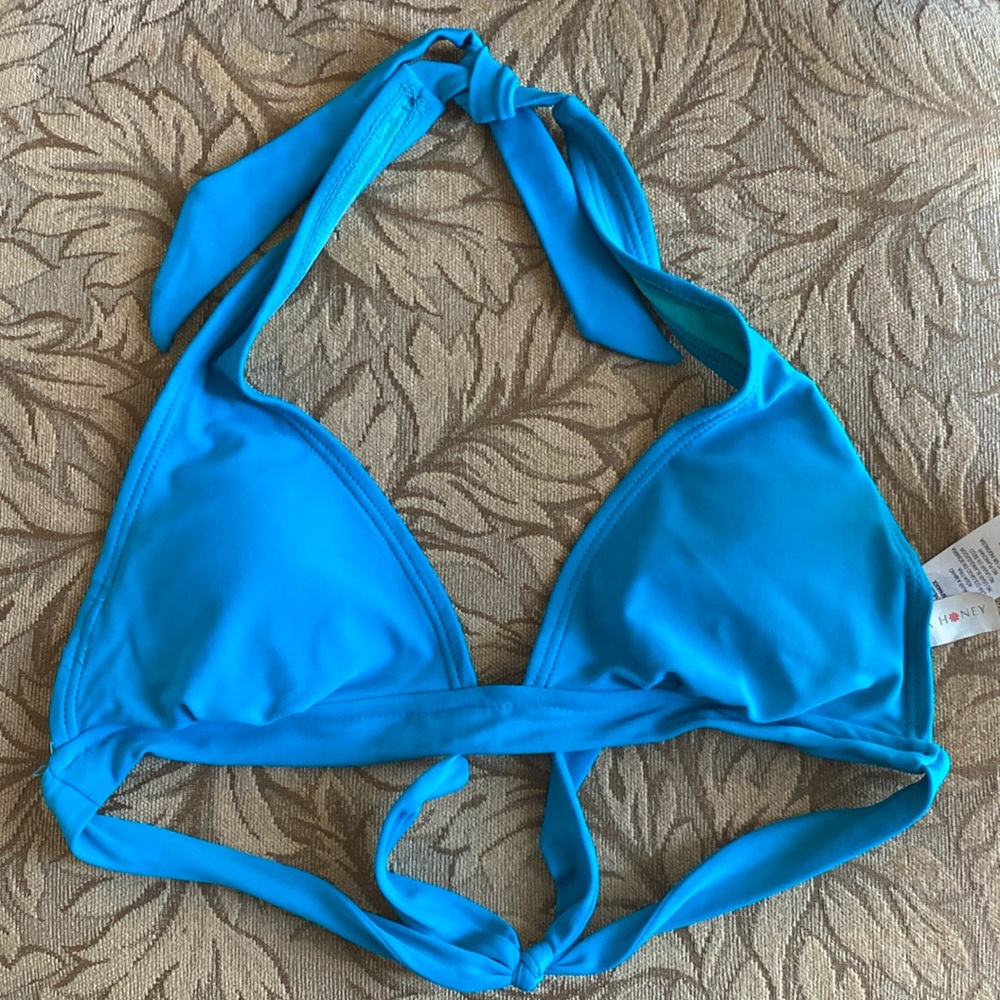 Hula Honey blue bikini bra tie neck string and back removable pads size S